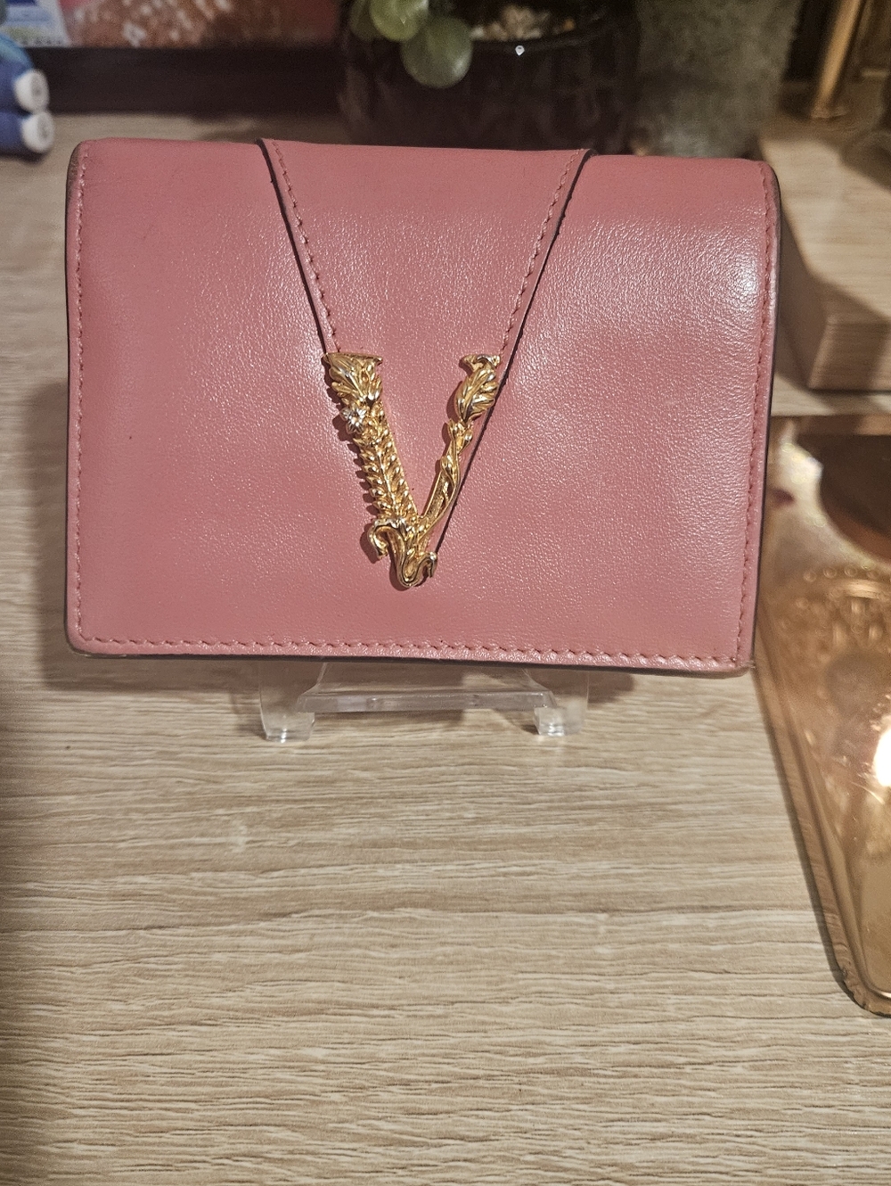 Versace V-Emblem Pink Leather Wallet